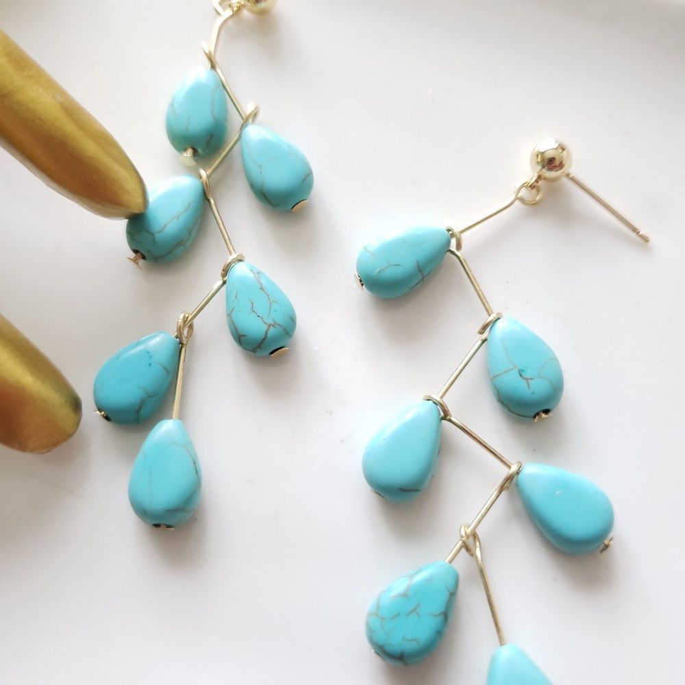 New! FP Chandelier Natural Stone Dangle Earrings - Picture 8 of 10